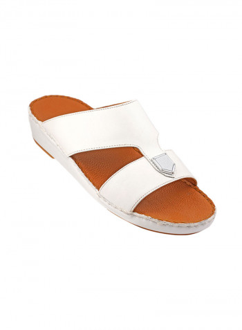 Stitch Detail Buckle Embellished Sandals White
