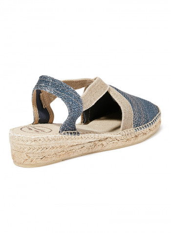 Shimmery Elastic Strap Wedge Espadrille Blue