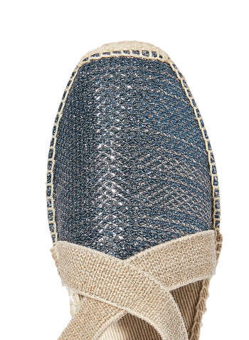 حذاء إسبادريل لامع بكعب عريض وشريط مطاطي Blue