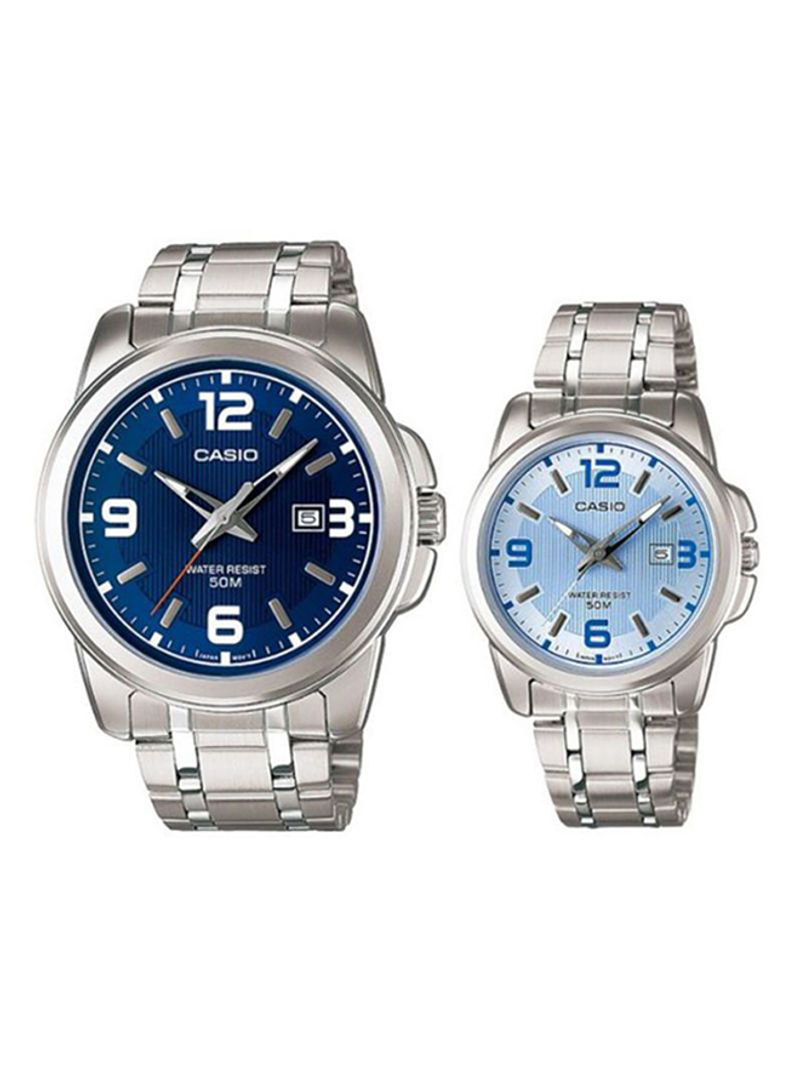 Stainless Steel Analog Couple Watch Set