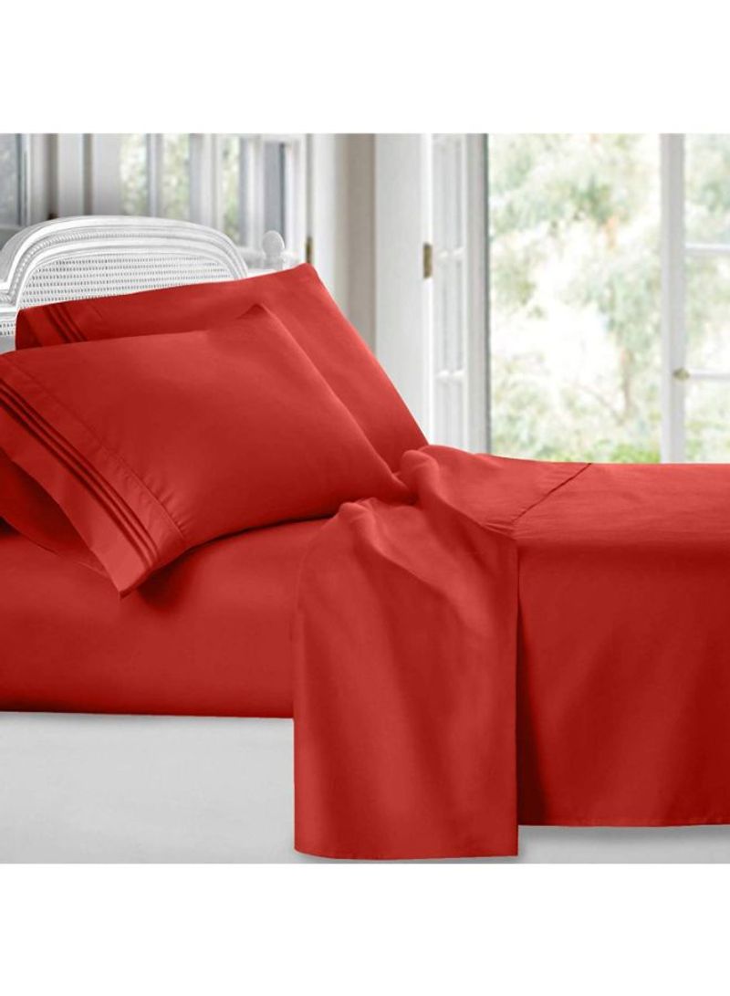 4-Piece Solid Pattern Twin Sheet Set Red