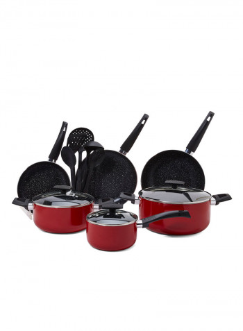 14-Piece Cookware Set Red/Black