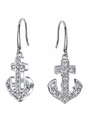 925 Sterling Silver 0.52 Ct Cubic Zirconia Studded Anchor Shape Dangle Earring
