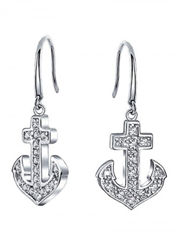 925 Sterling Silver 0.52 Ct Cubic Zirconia Studded Anchor Shape Dangle Earring