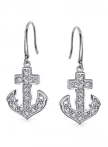 925 Sterling Silver 0.52 Ct Cubic Zirconia Studded Anchor Shape Dangle Earring