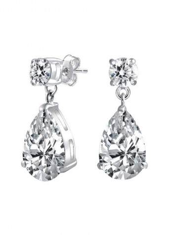 925 Sterling Silver Cubic Zirconia Studded Teardrop Earrings