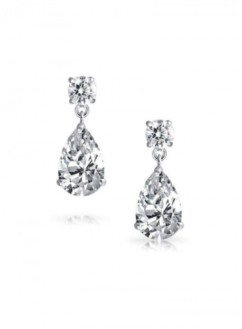 925 Sterling Silver Cubic Zirconia Studded Teardrop Earrings