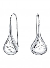 925 Sterling Silver Etched Carved Teardrop Earring