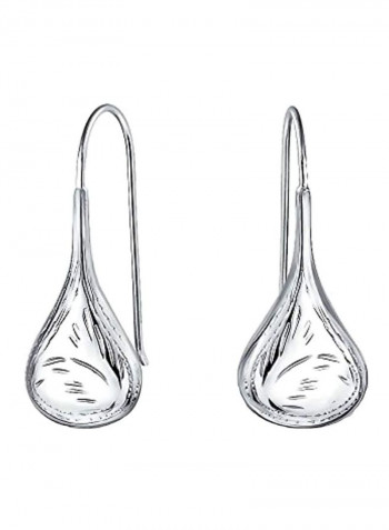 925 Sterling Silver Etched Carved Teardrop Earring