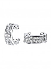 925 Sterling Silver Rhodium Plated 0.01 ct Cubic Zirconia Studded Cartilage Ear Cuffs