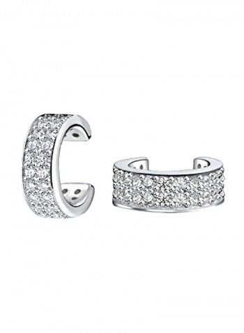 925 Sterling Silver Rhodium Plated 0.01 ct Cubic Zirconia Studded Cartilage Ear Cuffs