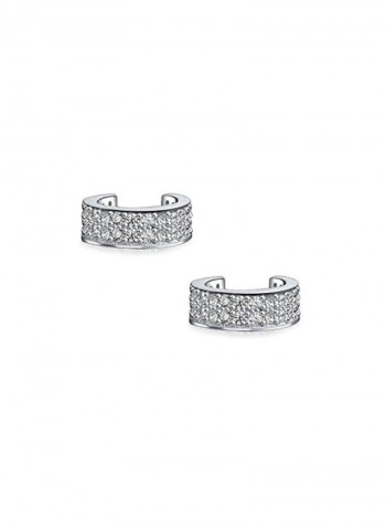 925 Sterling Silver Rhodium Plated 0.01 ct Cubic Zirconia Studded Cartilage Ear Cuffs