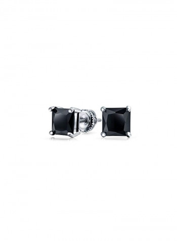 925 Sterling Silver Rhodium Plated .75Ct Cubic Zirconia Studded Earrings