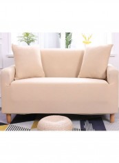 Solid Pattern Anti-Slip Sofa Slipcover Beige 185-230centimeter