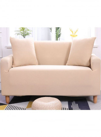 Solid Pattern Anti-Slip Sofa Slipcover Beige 185-230centimeter