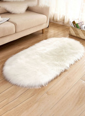 Oval Shaped Fluffy Floor Mat White 80 x 150centimeter