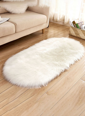 Oval Shaped Fluffy Floor Mat White 80 x 150centimeter