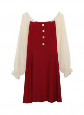 Sweet Style Boat Neck Breathable Mesh Long Sleeve Dress Red