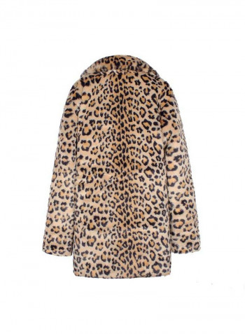 Winter Women's Longline  Leopard Print Sleeve Jacket Brown