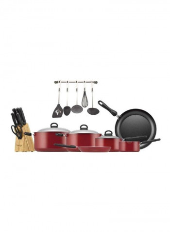 22-Piece Aluminium Cookware Set Red/Black/Clear