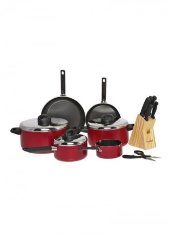 22-Piece Aluminium Cookware Set Red/Black/Clear