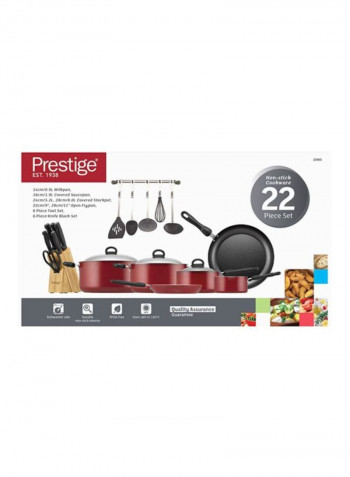 22-Piece Aluminium Cookware Set Red/Black/Clear