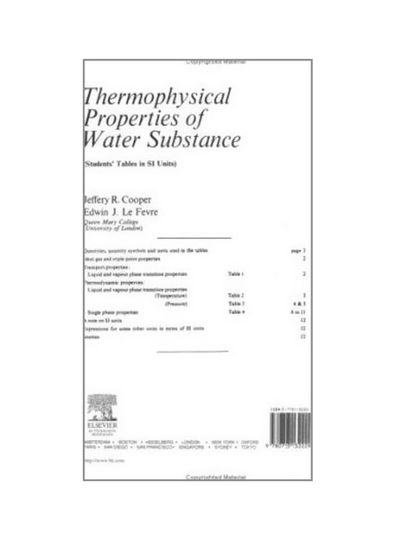 Thermophysical Properties Of Water Substance : Students' Tables In SI Units Paperback