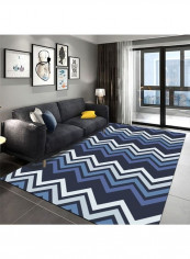 Classic Stripe Pattern Print Anti-Skidding Comfy Carpet Blue/White 120 x 160cm