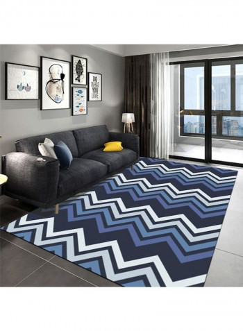 Classic Stripe Pattern Print Anti-Skidding Comfy Carpet Blue/White 120 x 160cm