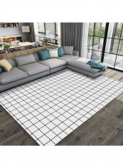 Modern Simple Plaids Pattern Rectangle Floor Rug White/Black 120 x 160cm