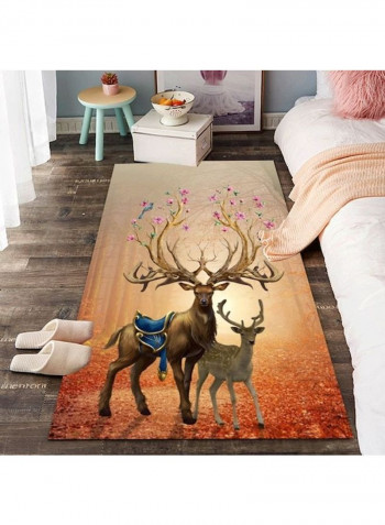1-Piece Cartoon Likable Deer Printed Rectangle Rug Multicolour 120x160cm
