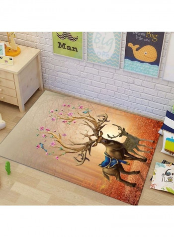1-Piece Cartoon Likable Deer Printed Rectangle Rug Multicolour 120x160cm