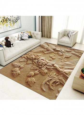 3D Flowers Pattern Anti-Slip Soft Carpet Beige 120 x 160cm