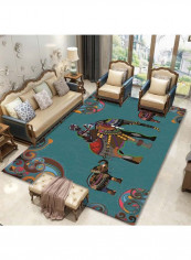 Elephant Printed Rug Blue/Brown/Yellow 120x160cm