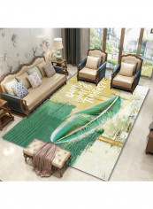 Feather Printed Floor Rug Green/Beige/White 120x160cm