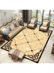 Soft Rectangle Flower Print Bedside Floor Mat Beige 120 x 160cm