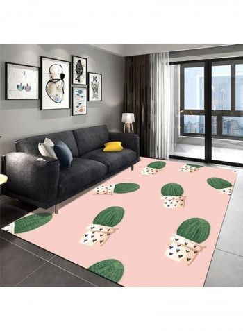 1-Piece Fresh Cactus Pattern Anti-Skidding Durable Cozy Carpet Pink/Green 120x160cm