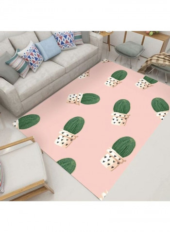 1-Piece Fresh Cactus Pattern Anti-Skidding Durable Cozy Carpet Pink/Green 120x160cm