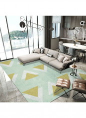1-Piece Simple Triangles Patterned Rectangle Non-Slip Floor Rug Green/White/Yellow 120x160cm