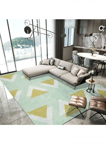 1-Piece Simple Triangles Patterned Rectangle Non-Slip Floor Rug Green/White/Yellow 120x160cm