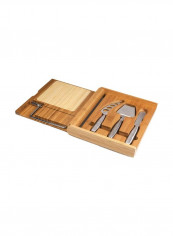 Toscana Soiree Cheese Board With Tools Set Brown/Silver 11x9.5x1.5inch
