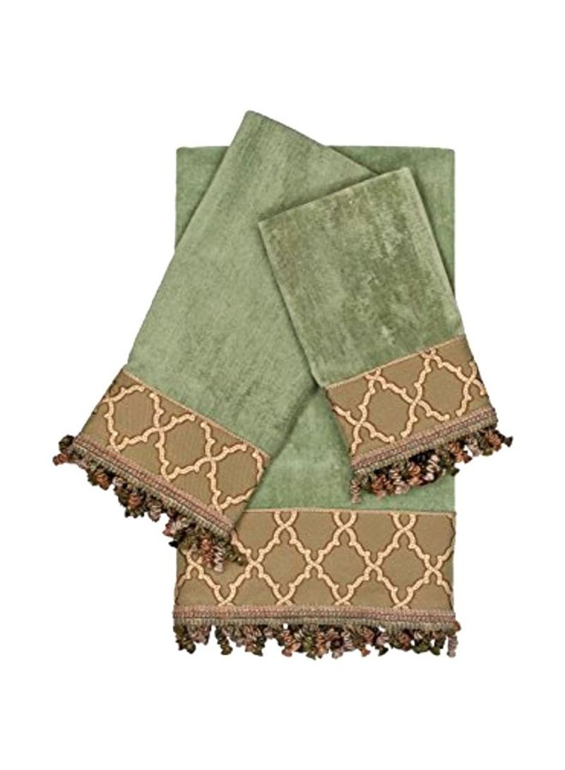 3-Piece Decorative Embellished Towel Set Green/Brown
