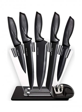 7-Piece Professional Knives Set With Stand Black 13.8x4.1x10.2inch
