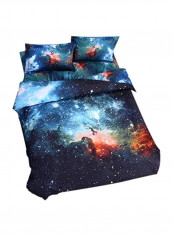 4-Piece Galaxy Printed Duvet Cover Set Polyester Blue/White/Red