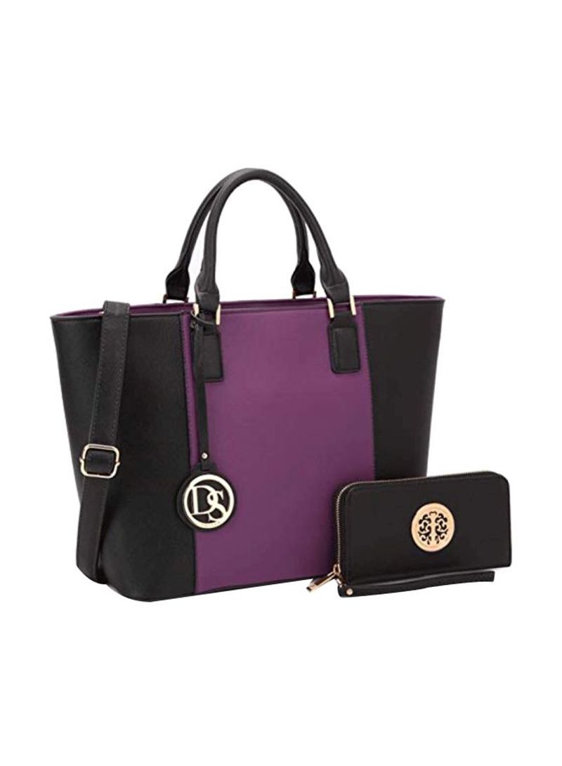 Satchel Handbag With Wristlet Wallet Black/Purple