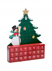 Wooden Snowman With Tree Advent Calendar Green/Red/White 11.5x2.25x15.5inch