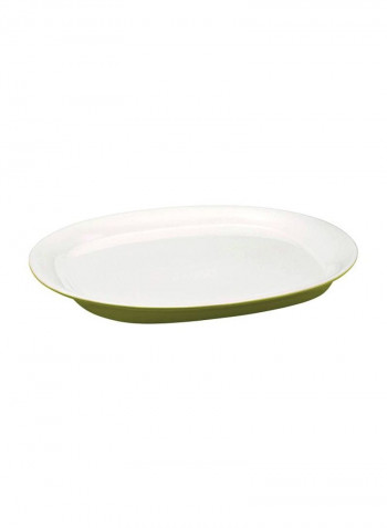 Stoneware Round Platter White/Green 14inch