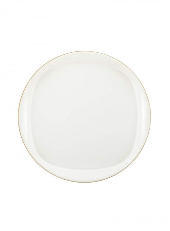 Stoneware Round Platter White/Green 14inch