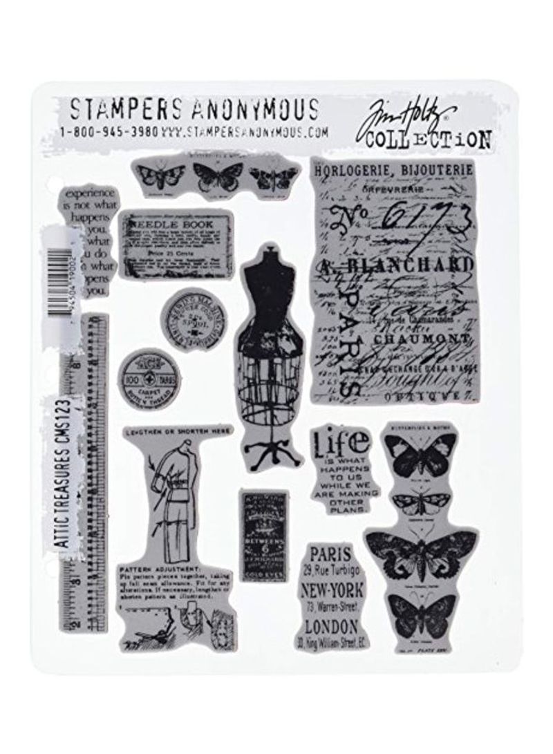 Tim Holtz Cling Rubber Stamp Set - Attic Treasures Grey/Black