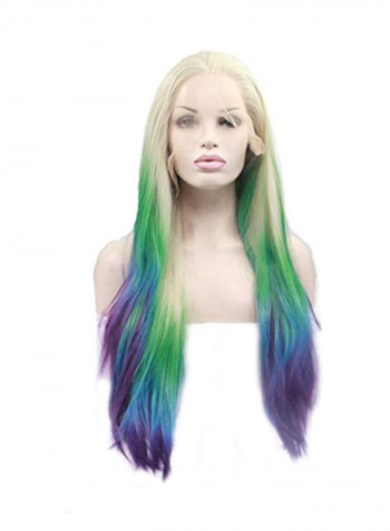 Ombre Synthetic Lace Front Wigs Blonde/Green/Blue 24inch